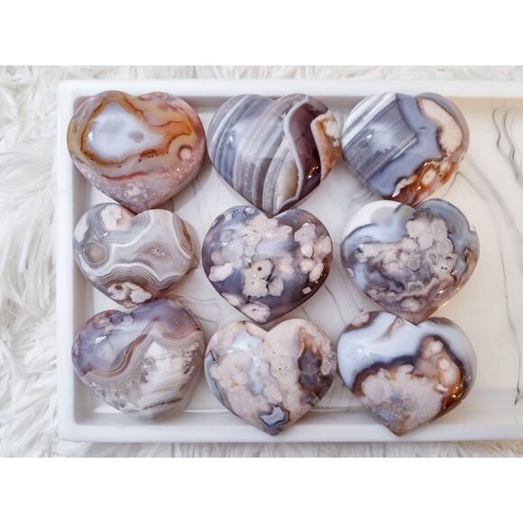 Flower Agate Heart Crystal Carving / Druzy / Blue Green Red - Picture 5 of 10